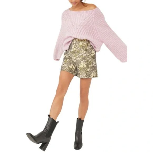 Free People Shine Like A Shorty Jacquard Brocade Shorts Gold Women's Sz S B9 - Picture 16 of 16